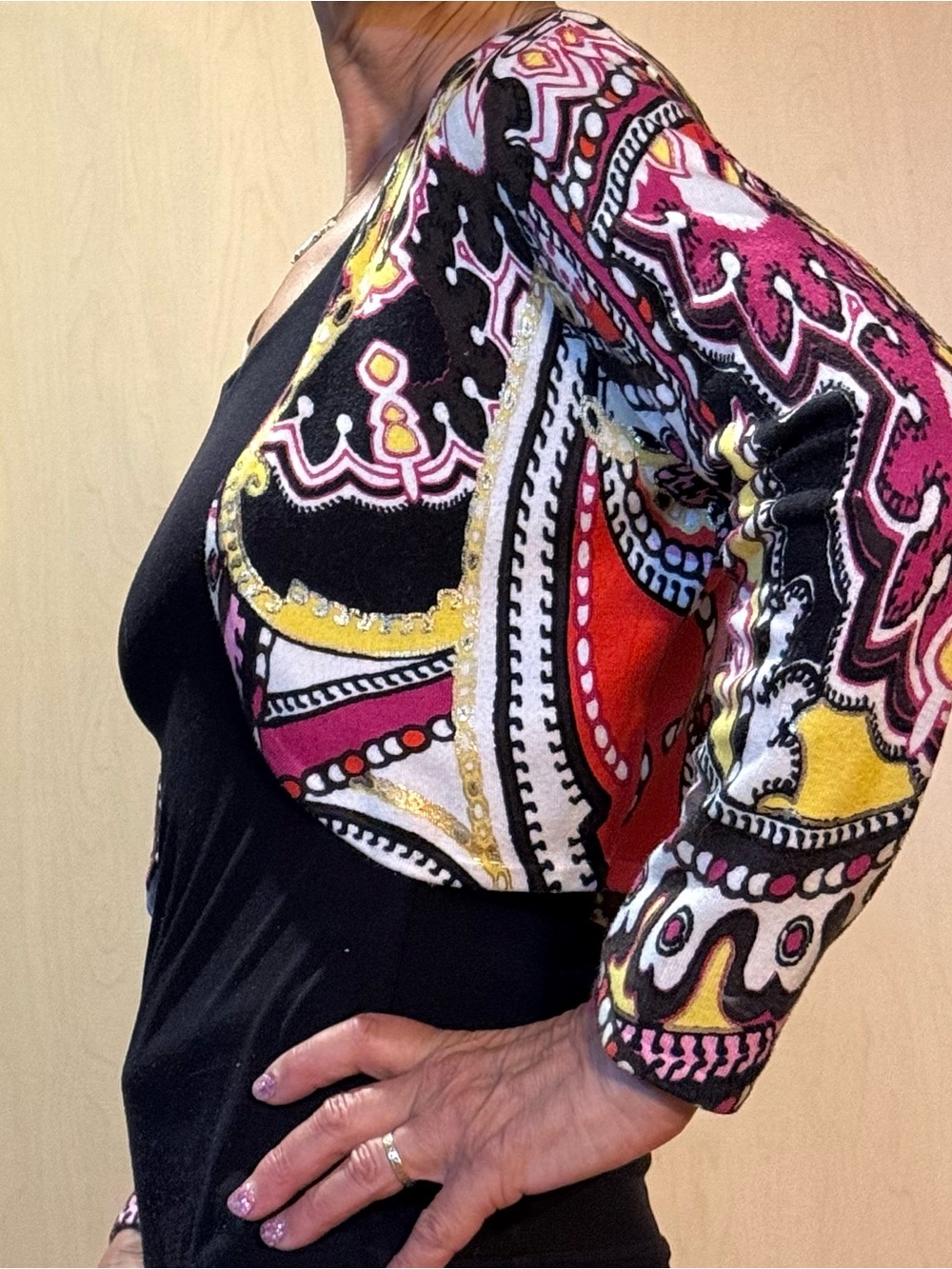 Cache Y2K Abstract Print Cropped Bolero Cardigan Shrug Size Small